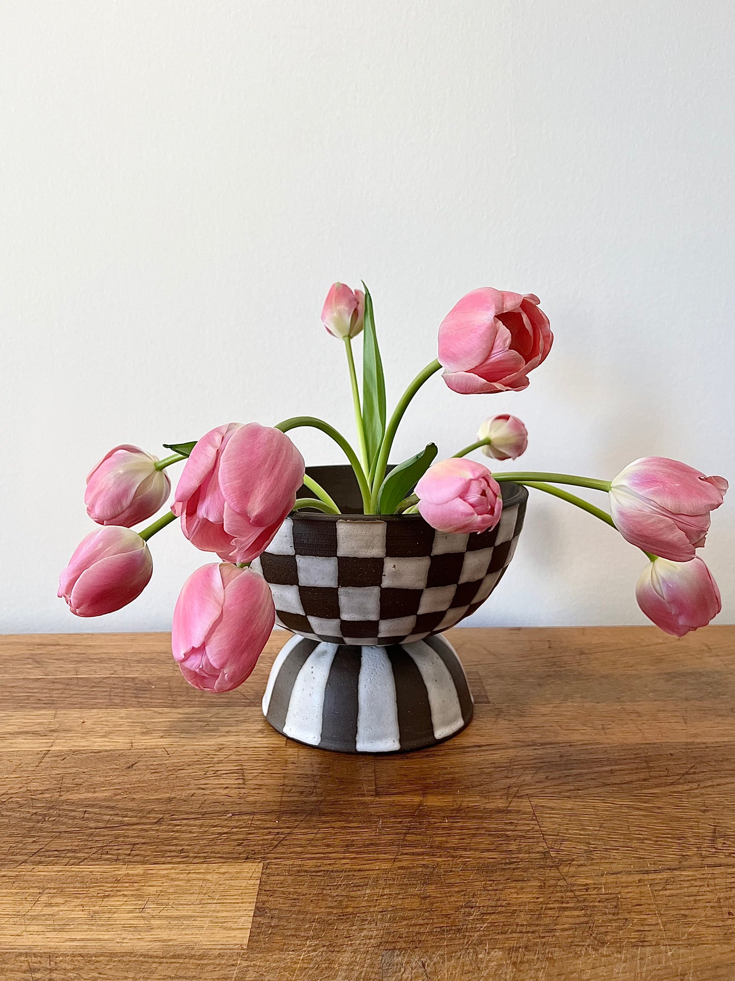 stripes and checkers compote vase